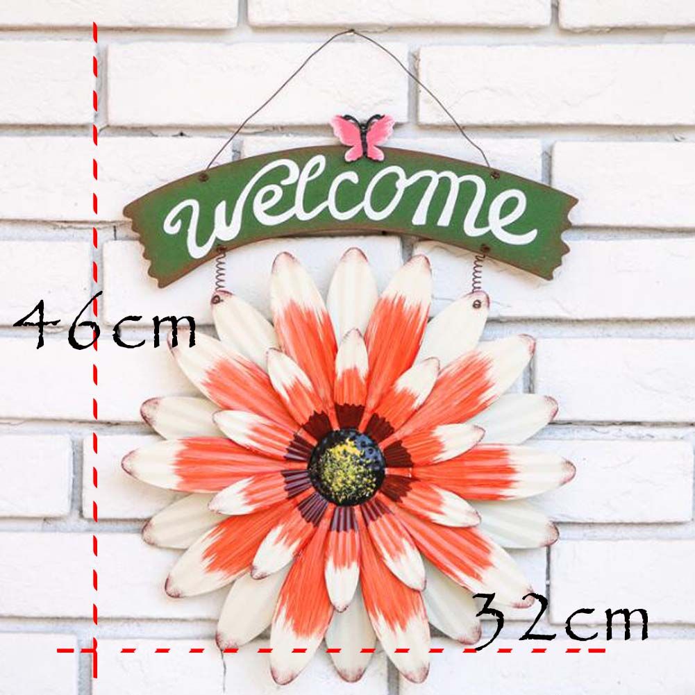 Red African Daisy Iron Wall Art Decor Door Welcome Plaque Sign Garden Villa Metal Door Hanging Ornament
