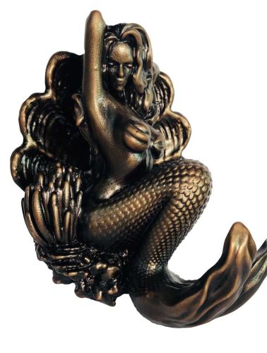 Resin Lifelike Mermaid Sculpture Figurine Wall Mounted Towel Key Coat Hook for Home Bathroom Bedroom, Bronze