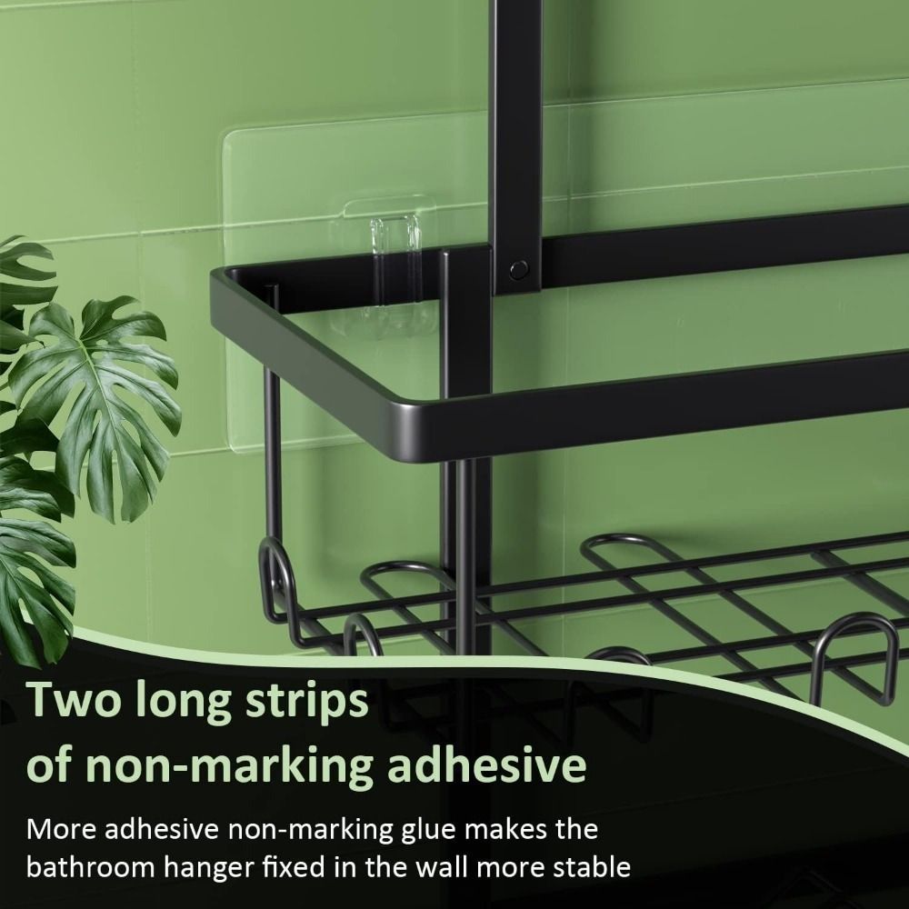 Hanging Shower Caddy Over Shower Head Organizer with Hooks and Adhesives, Anti-Swing Over the Shower Head Caddy Black, Rustproof